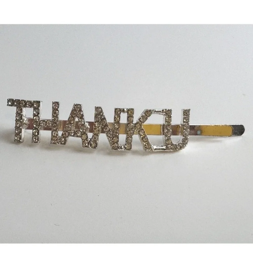 Silver Rhinestone THANK U Statement Hair Clip Bobby‎ Pin Slide Accessory J-01